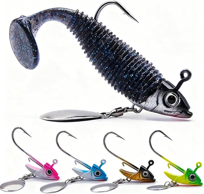 FishTrip Underspin Jig Heads Hooks - 1/4 oz,3/8 oz,1/2 oz Swimbait Jig Head with Spinner Blade for Fishing Saltwater Freshwater 5pcs