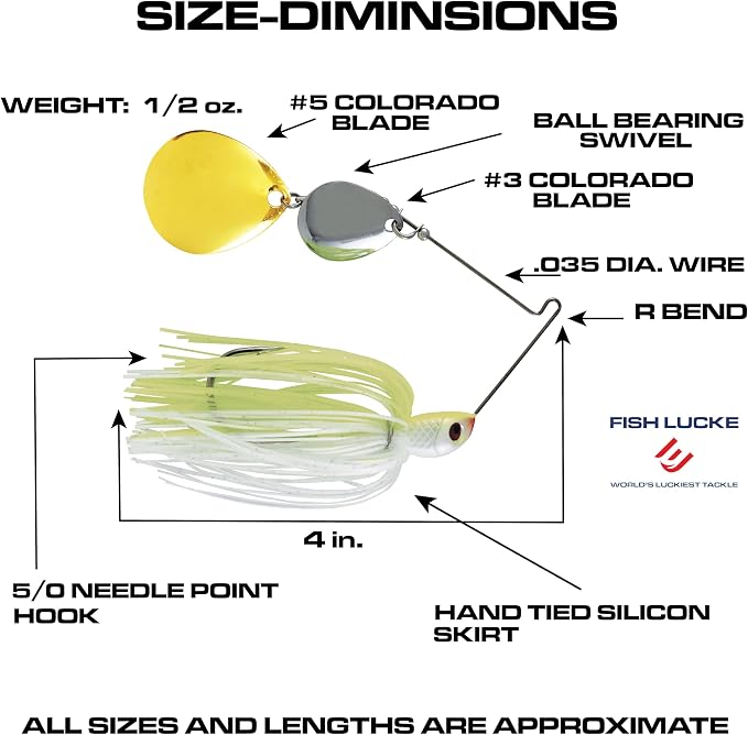 Luck E Strike Jimmy Houston Legends Spinner Bait with Colorado Blades (1/2 Ounce Spinnerbait) 5/0 Hook
