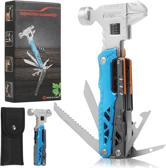 18-in-1 Multipurpose Tool Kit, Survival Camping Gear & Fishing Gifts, Multitool with Hammer, Pliers, Screwdriver and Pocket Knife for Dad Men(Blue)