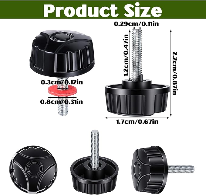 Molain 10pcs Universal Fishing Reel Handle Screw Caps, Replacement Parts with Washers Screws Nuts Caps for Fishing Reels Knob Power Handle Grip
