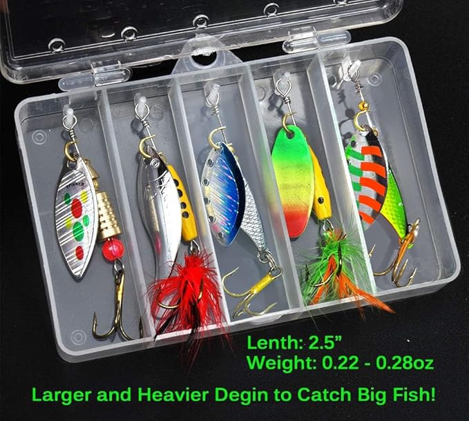 TB Tbuymax Fishing Spinner Baits for Freshwater and Saltwater, 10pcs Rooster Tail Fishing Lures & Spinning Spoons, Hard Metal Baits for Bass Trout Salmon with 2 Tackle Boxes