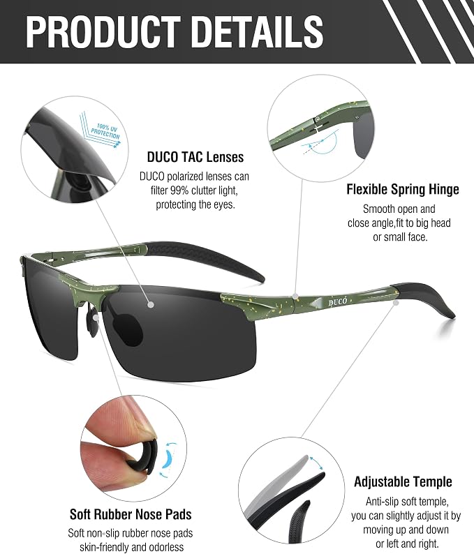 DUCO Mens Sports Polarized Sunglasses UV Protection Sunglasses for Men 8177s