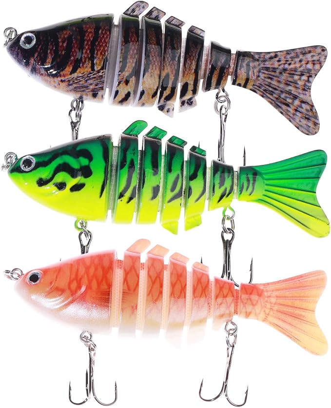 Bass Fishing Lures, Jointed Swimbait Glide Bait for Bass, Trout & Pike – Lifelike Fishing Lure with 3D Eyes, Built-in Rattle Chamber, Triple Hook – Realistic Fishing Lures for Freshwater & Saltwater