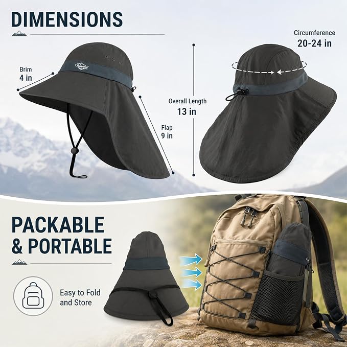 Palmyth Fishing Hat UPF 50+ Sun Hat Wide Brim Neck Flap Breathable Mesh Safari Hat UV Protection for Men Women