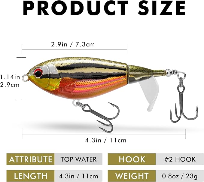 TRUSCEND Popobait Easy Catch Fishing Lures with BKK Hooks, Instant Startup, Longer Cast, Balanced Spray/Sound/Swim, Plopper Topwater Lures for Bass, Trout, Pike, Walleye, Freshwater Saltwater Fishing