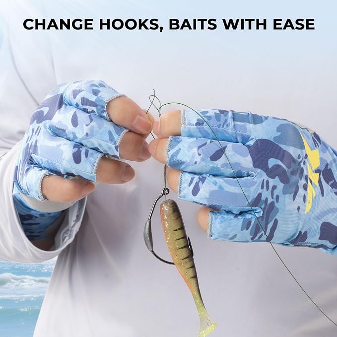 KastKing Agies Fishing Gloves Men, UPF 50+ Sun Gloves UV Protection, Cooling Quick-Dry 3/4 Fingerless Gloves with Extended Cuff, Microfiber Palm & Pull Tabs, for Fishing, Kayaking, Hiking, Hunting