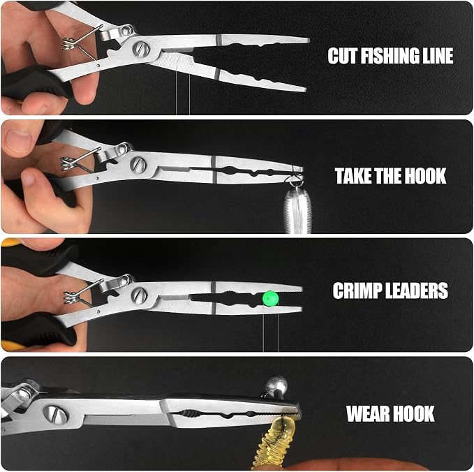 Hikary Long Nose Fishing Pliers,Ice Fishing Gear,Stainless Steel Hook Remover Braid Cutter Rustproof Fishing Multi-Tools Fishing Gripper for Freshwater Saltwater
