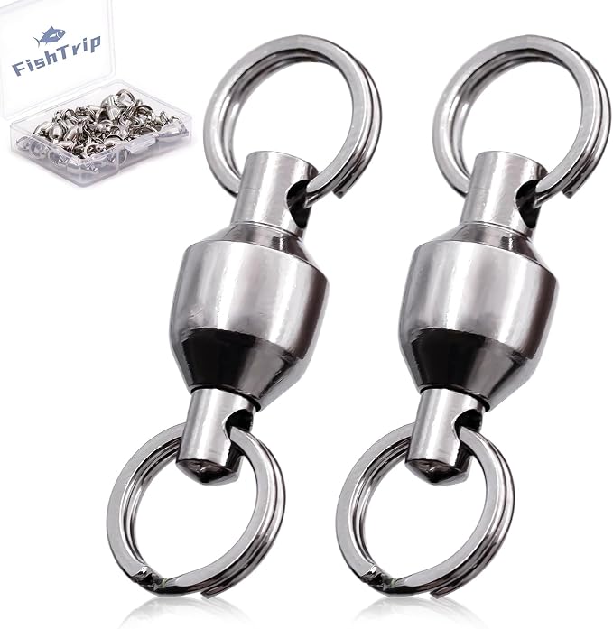 FishTrip Fishing Swivels with Split Rings, 25/50pcs Ball Bearing Swivel Speed Clips Stainless Quick Change Connector for Saltwater