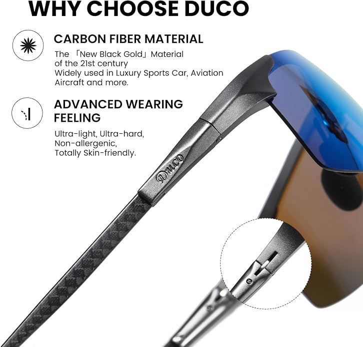DUCO Polarized Sunglasses Mens Ultralight Carbon Fiber Sun Glasses for Men Driving Sports Fishing UV400 Protection DC8277