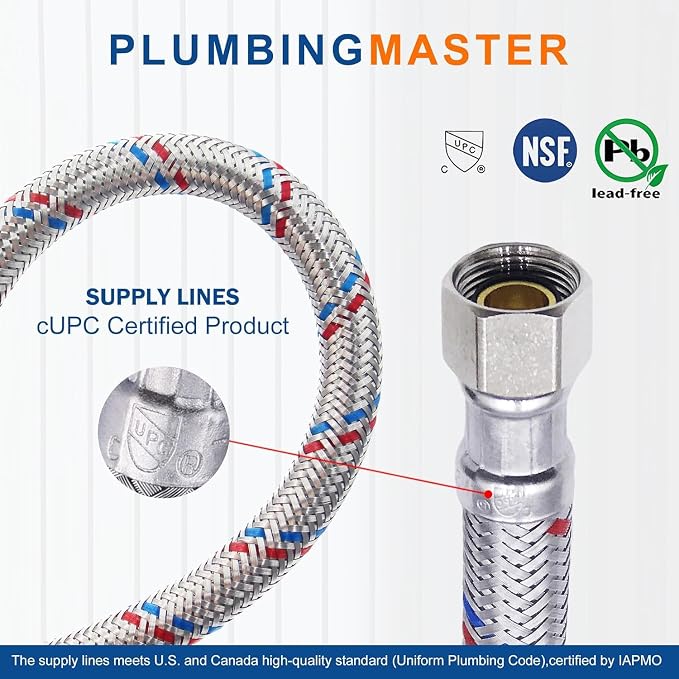 24'' Faucet Hose Connector(3/8" Comp x 1/2" FIP), Braided Stainless Steel Faucet Water Supply Lines for Bathroom Kitchen Sink Faucet 10Pcs