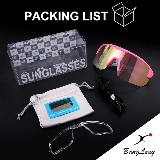 BangLong Lightweight Polarized Sports Sunglasses for Men Women, UV400 Protection Wrap-Around Sunglasses for Running Cycling