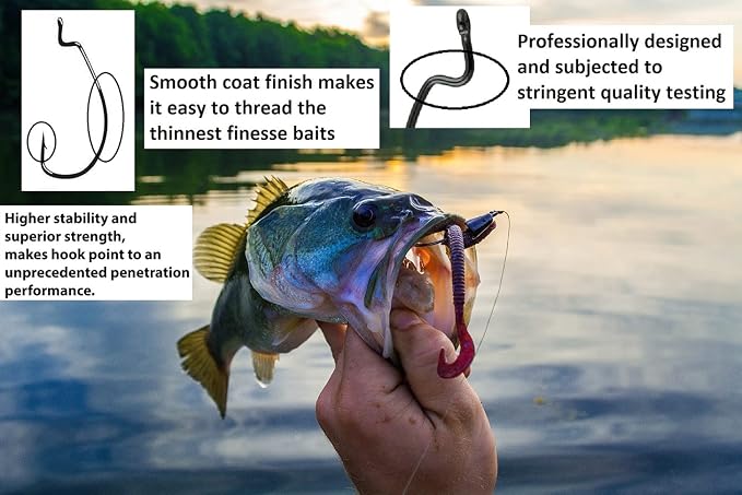 Angler's Grotto EWG Offset Shank Worm Hook | 15/25 Count Per Pack | Freshwater Saltwater Fishing Hooks | High Carbon Steel Extra Strength | Size #1#1/0#2/0#3/0#4/0#5/0