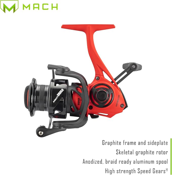 Lew's MACH Smash Speed Spin Spinning Fishing Reel, 6.2:1 Gear Ratio, Right or Left-Hand Retrieve, Graphite Frame, Premium 8 Bearing System, Fluorescent Red