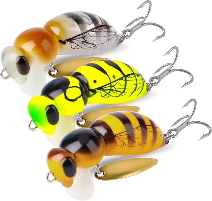 KINGDOM 3PCS Topwater Fishing Lures for Bass Whopper Popper Fishing Lure for Bass Catfish Pike Perch Floating Pencil Bait with Propeller Tail Freshwater/Saltwater