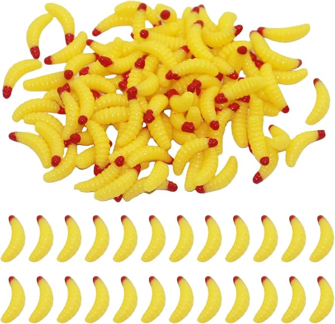 200pcs Realistic Soft Plastic baits, Soft Artificial Bread Worm Bait, Fake Maggot Fake Worms Bait, Suitable for Artificial Bread Worm baits of red Fish and sea bass