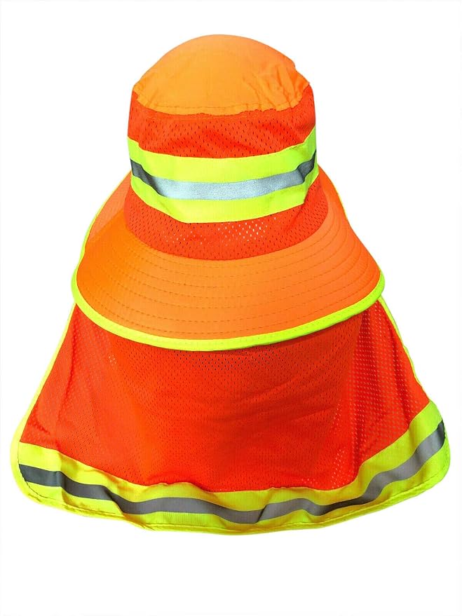 Men High Visibility Reflective Sun Hat with Neck Flap Wide Brim Boonie Hat Bucket Cap