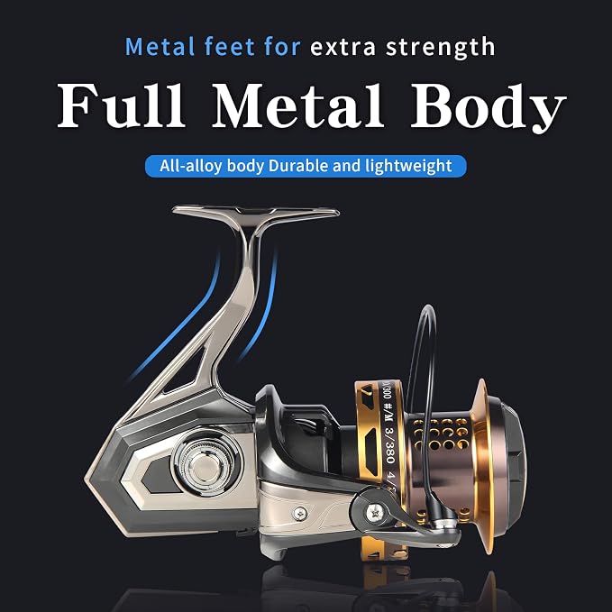 HAUT TON Spinning Reel 8000/9000/10000/12000/14000,6+1BB Metal Surf Fishing Reels,4.8:1 Gear Ratio 55lbs Drag Heavy Long Casting Inshore Saltwater Monster Fish