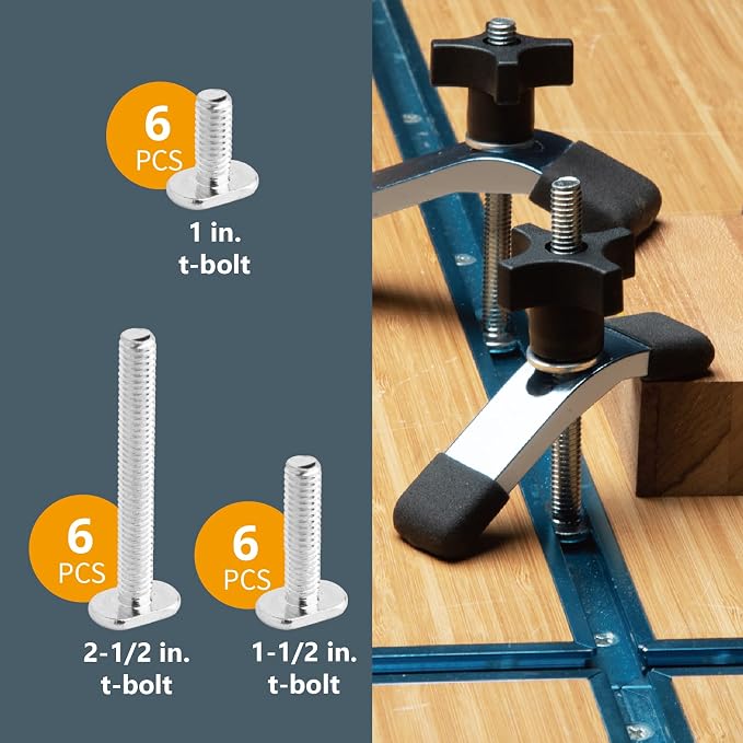 POWERTEC 71174 T Track Knob Kit, 5/16-18 Threaded Bolts and Washers, 46 Piece Set, T Slot Bolts, T Track Accessories for Woodworking Jigs and Fixtures