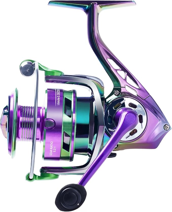 1pcs 5.2:1 Gear Ratio 6+1BB Spinning Reel - Iridescent Color-Shift Fishing Reel with Metal Spool for Long Cast & Saltwater