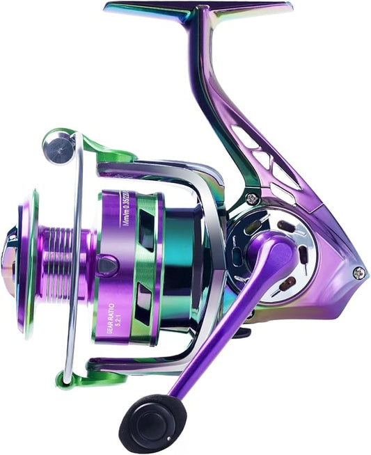 1pcs 5.2:1 Gear Ratio 6+1BB Spinning Reel - Iridescent Color-Shift Fishing Reel with Metal Spool for Long Cast & Saltwater