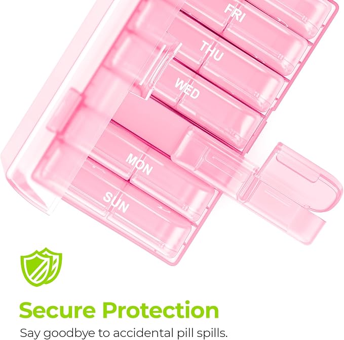 AUVON XL Weekly Pill Organizer 2 Times a Day, Pill Box 7 Day with One-Side Large Openings for Easy to Use, Sakura Pink AM PM Pill Case for Medication, Vitamins, Fish Oils, Supplements