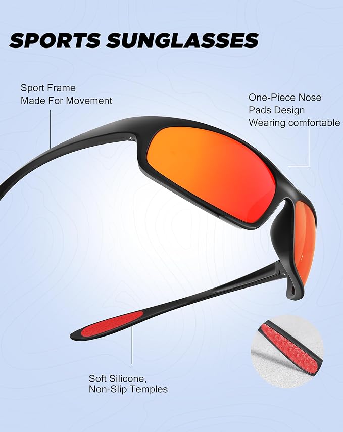 KALIYADI Mens-Sunglasses Polarized Sunglasses-Men Sports: Sport Sun Glasses for Running Cycling Fishing with UV Protection