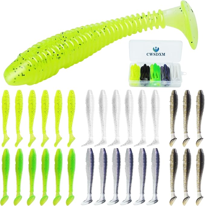 Soft Fishing Lures, 6.5cm/8cm Paddle Tail Swimbaits Soft Plastic Lures Kit for Bass Trout Walleye Crappie 30pcs/40pcs…