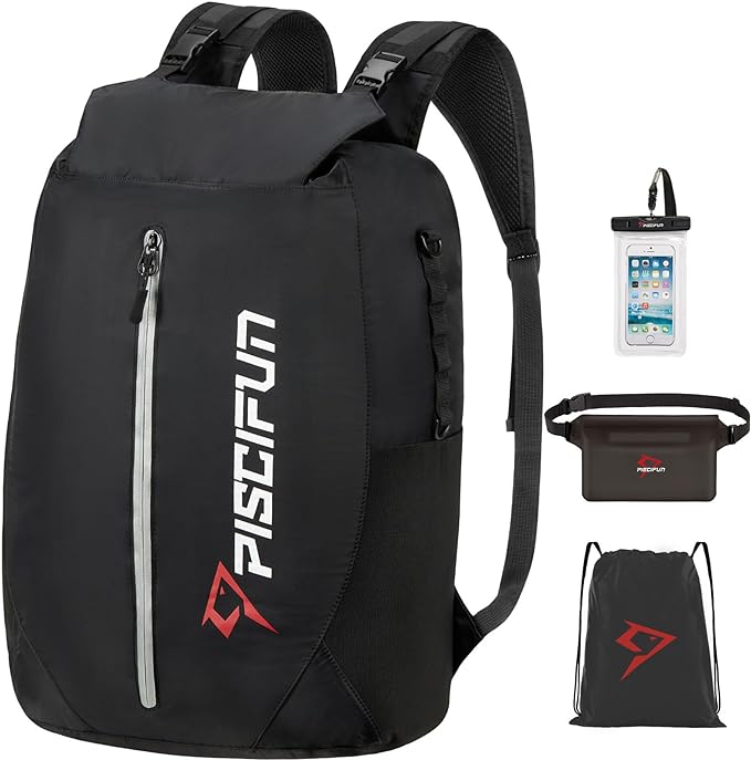 Piscifun Dry Bag Waterproof, Lightweight Dry Backpack Roll-Top Sealed with Waist Pouch and Phone Case Keeps Gear Dry Inside for Kayaking, Boating