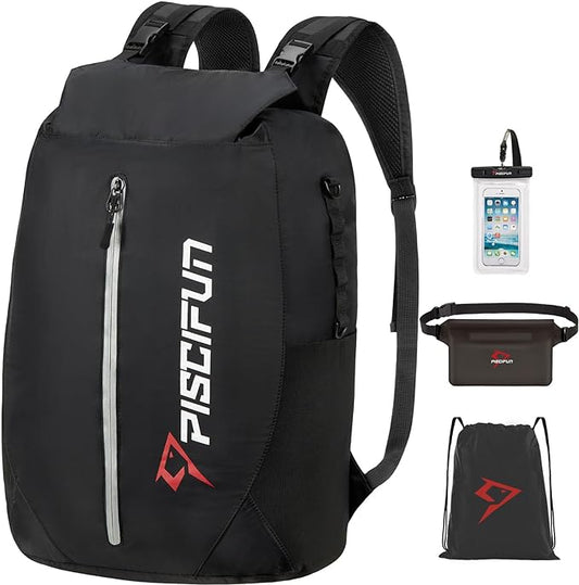 Piscifun Dry Bag Waterproof, Lightweight Dry Backpack Roll-Top Sealed with Waist Pouch and Phone Case Keeps Gear Dry Inside for Kayaking, Boating