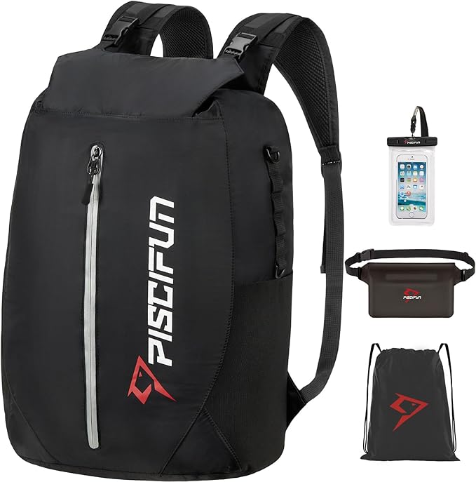 Piscifun Dry Bag Waterproof, Lightweight Dry Backpack Roll-Top Sealed with Waist Pouch and Phone Case Keeps Gear Dry Inside for Kayaking, Boating