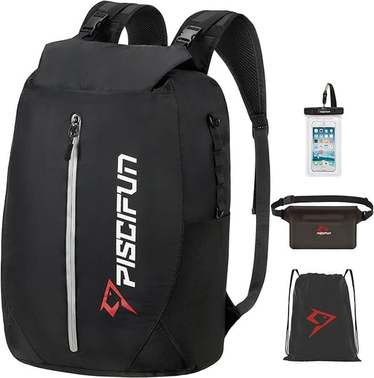 Piscifun Dry Bag Waterproof, Lightweight Dry Backpack Roll-Top Sealed with Waist Pouch and Phone Case Keeps Gear Dry Inside for Kayaking, Boating