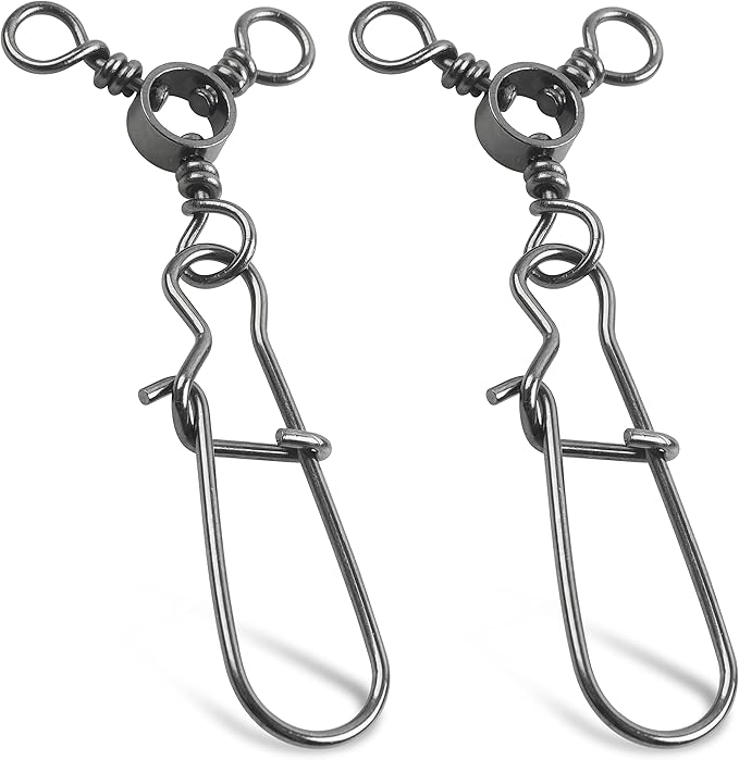 AGOOL Fishing 3 Way Swivel Snaps - 30pcs T-Turn Fishing Swivels Triple Swivels Cross Line Duo Lock Snap Swivels Fishing Lure Connectors Fishing Tackle for Trolling Catfish Rig Saltwater Freshwater