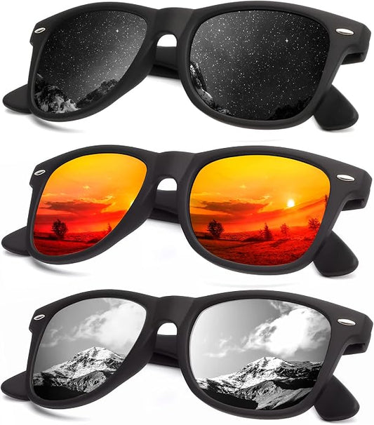 KALIYADI Polarized Sunglasses for Men and Women Matte Finish Sun glasses Color Mirror Lens UV Blocking (3 Pack)
