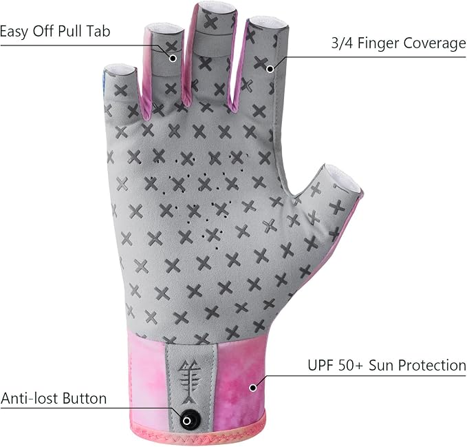 BASSDASH 3/4 Finger UPF 50+ Sun Gloves Breathable Anti-Slip Silicone Palm for Men Women Fishing Fingerless Cycling Running