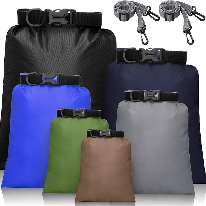 Shappy 6/12 Pcs Waterproof Dry Bags, Lightweight Outdoor Waterproof Dry Stuff Sacks 15/8/5/4/3/2 L and Long Adjustable Shoulder Strap for Kayaking Rafting Boating Hiking Camping