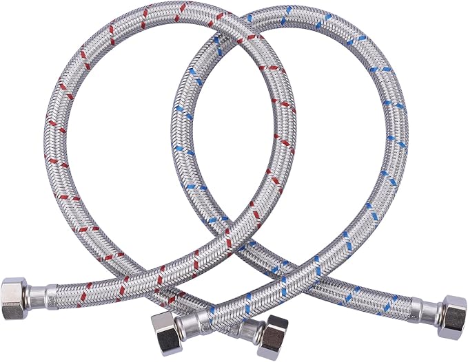 12 Inch Length Faucet Hose 1/2” to 1/2”, Braided Stainless Steel cUPC Supply Lines 1/2 Inch FIP x 1/2 Inch FIP Sink Hose Attachment for Faucet 1 Pair