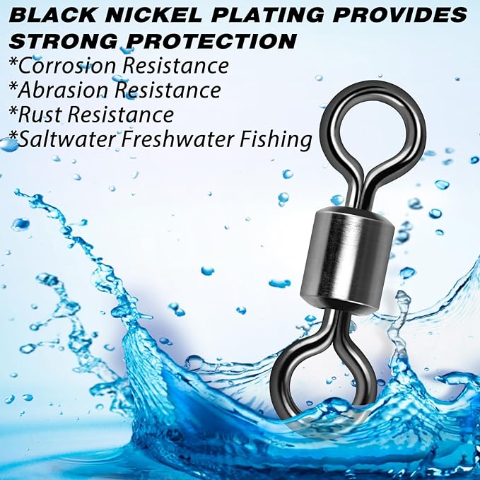 Alwonder Fishing Barrel Swivels, 40 to100-Pack Swivels Fishing Tackle Freshwater Saltwater Swivel Rolling Swivel Heavy Duty Stainless Steel Lures Leaders Line Connectors Terminal Tackle