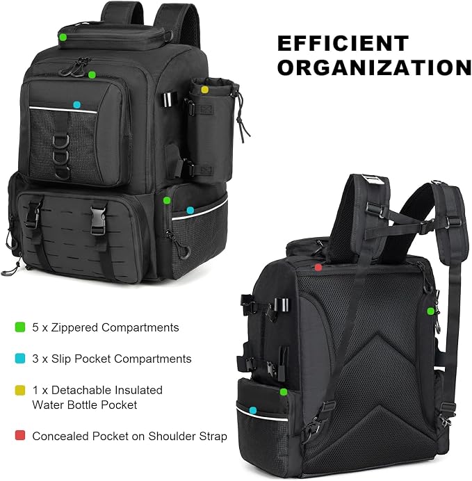 WANOON Fishing Backpack 45L with 4 Tackle Boxes, Durable & Comfortable Fishing Bag,Waterproof Insulated Bait Pocket & 4 Rod Holders
