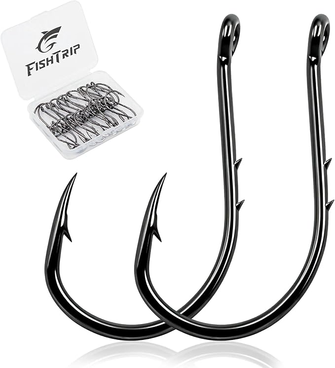 FishTrip Octopus Baitholder Fishing Hooks, 50/100pcs Bait Holder Hook Sharp Double Barbed High Carbon Steel Offset Circle Hooks Live Bait Fish Hooks for Freshwater Saltwater Size 8-5/0
