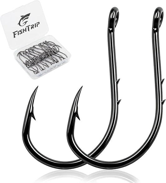 FishTrip Octopus Baitholder Fishing Hooks, 50/100pcs Bait Holder Hook Sharp Double Barbed High Carbon Steel Offset Circle Hooks Live Bait Fish Hooks for Freshwater Saltwater Size 8-5/0