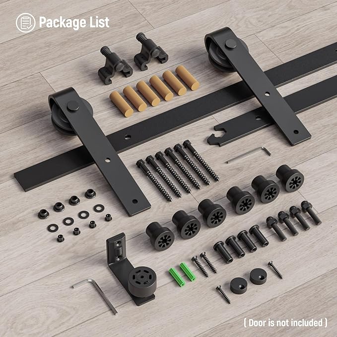 CCJH 6FT Single Sliding Barn Door Hardware Kit Black Basic Roller Carbon Steel Hanger Flat Track System for Closet Kitchen 1 Door 36 inch Wide