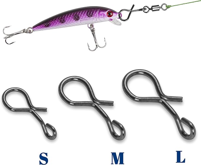 SILANON Fly Fishing Snaps,150pcs Fly Fishing Quick Clips Quick Change Lure Clips Micro Fly Snap Swivels No Knot Fast Snap Stainless Steel Lure Connector for Flies Hooks Jigs Lures 3 Sizes