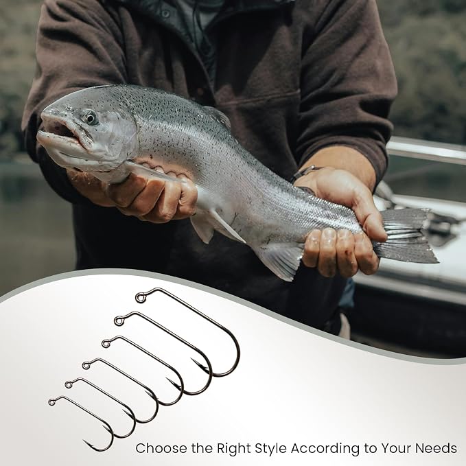 Pristis 25 Pack High Carbon Steel Fishing Hooks, Reinforced EWG Circle Octopus Round Bend 60 Degree Wide Gap Strong Barbed Worm Fish Hook Jig Bait Rig for Saltwater Freshwater Bass Tuna Walleye Trout