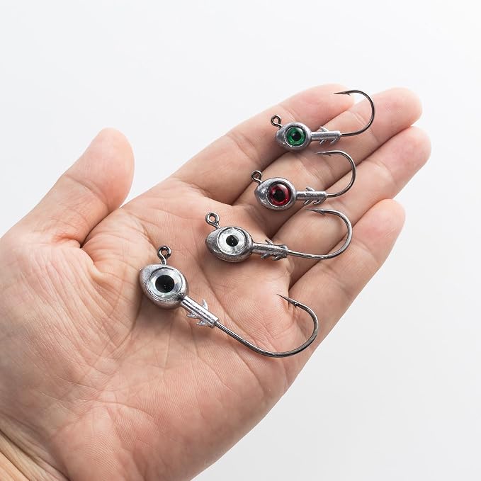 Dr.Fish 10 Pack Fishing Eyes Jigs 3D Eyes Trout Heads Bass Hook Saltwater Swimbait Jig Heads Freshwater Walleye Redfish Striper 1/2oz 3/8oz 1/4oz 3/16oz