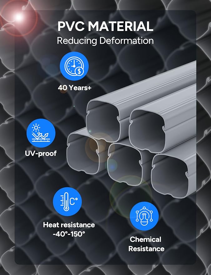 4'' 23Ft Mini Split Line Set Cover Kit for Minisplit Ductless Linset Air Conditioners and Heat Pumps, Central AC Decorative Upgraded UV-Proof Strong & Durability PVC Pipe, Gray