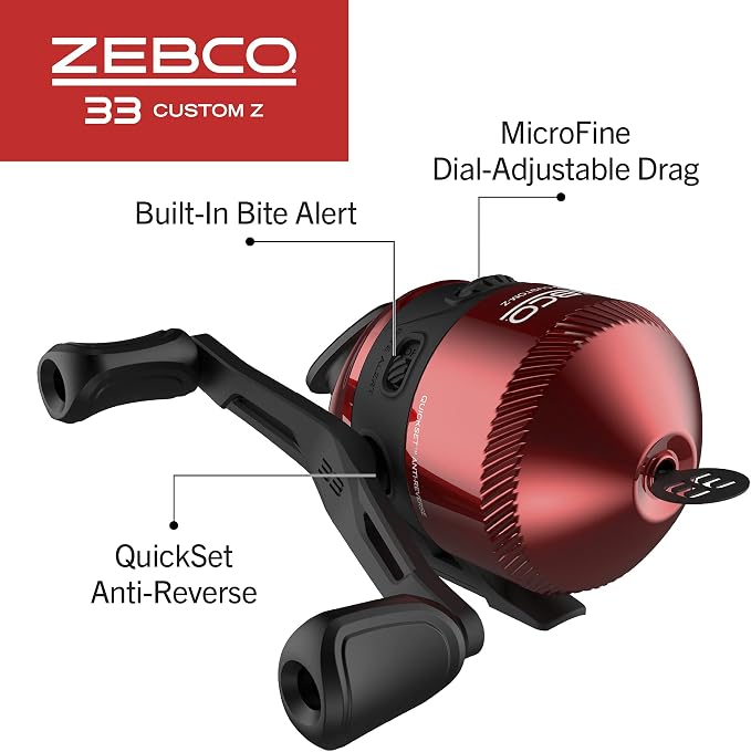 Zebco 33 Custom-Z Spincast Reel and 2-Piece Fishing Rod Combo, 6-Foot Fiberglass Rod with Split-Grip EVA Handle, Quickset Anti-Reverse Fishing Reel with Bite Alert