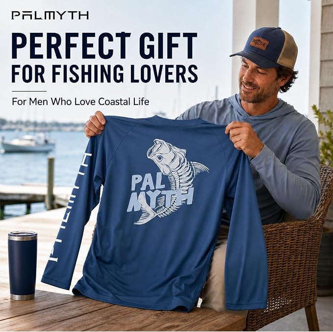 Palmyth Fishing Shirts for Men Long Sleeve UPF 50+ T Shirt Sun Protection Tee