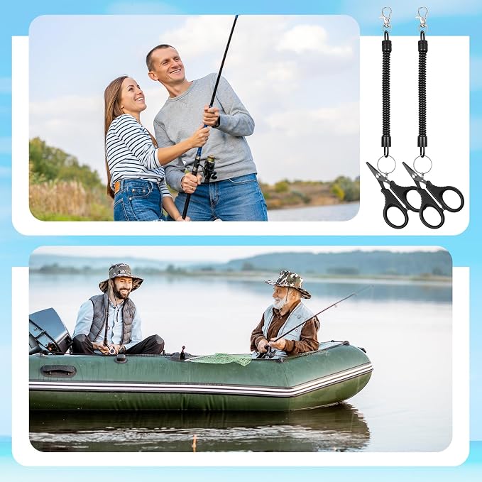 6 Set Fishing Scissors Stainless Steel Fishing Line Cutter Braided Line Cutter Cutters with Titanium Coating Fish with Hook and Retractable Coil Lanyards Fish Accessories (Black)