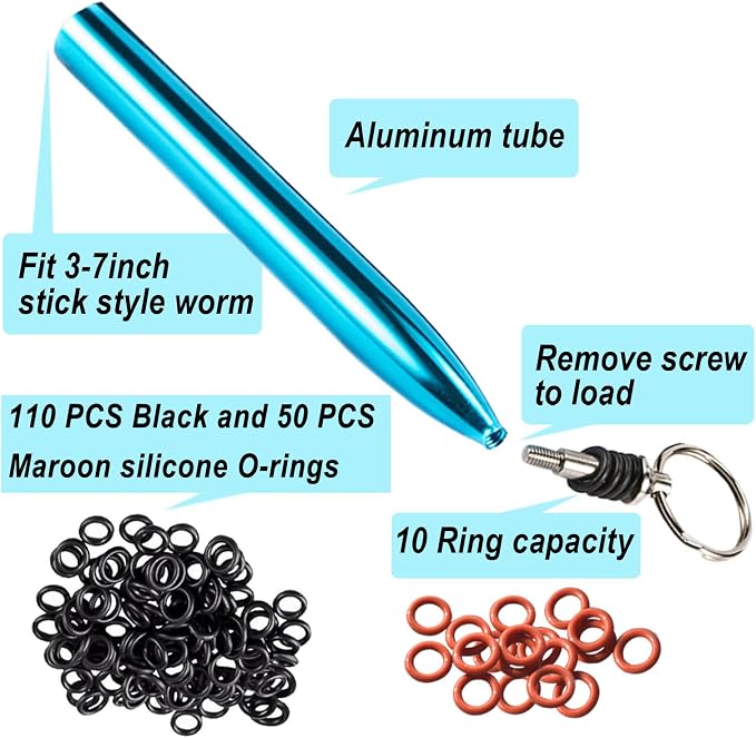 Wacky Rig Tool with Fishing O-Rings, Wacky Worm Rigging Tool Kit for Senko, Fishing Ring Rigging Tools for Clip Soft Baits Worms with Keychain Lanyard Fishing Bait Rigs