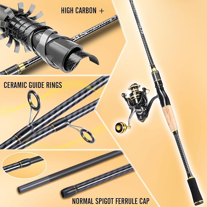 Sougayilang Spinning Fishing Combos, Carbon&Glass Fiber Composite 2 Piece Fishing Rods with 2000 Size Spinning Reel- 6'0"